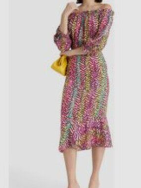 Saloni 100% Silk Pink Midi Dress xs/0